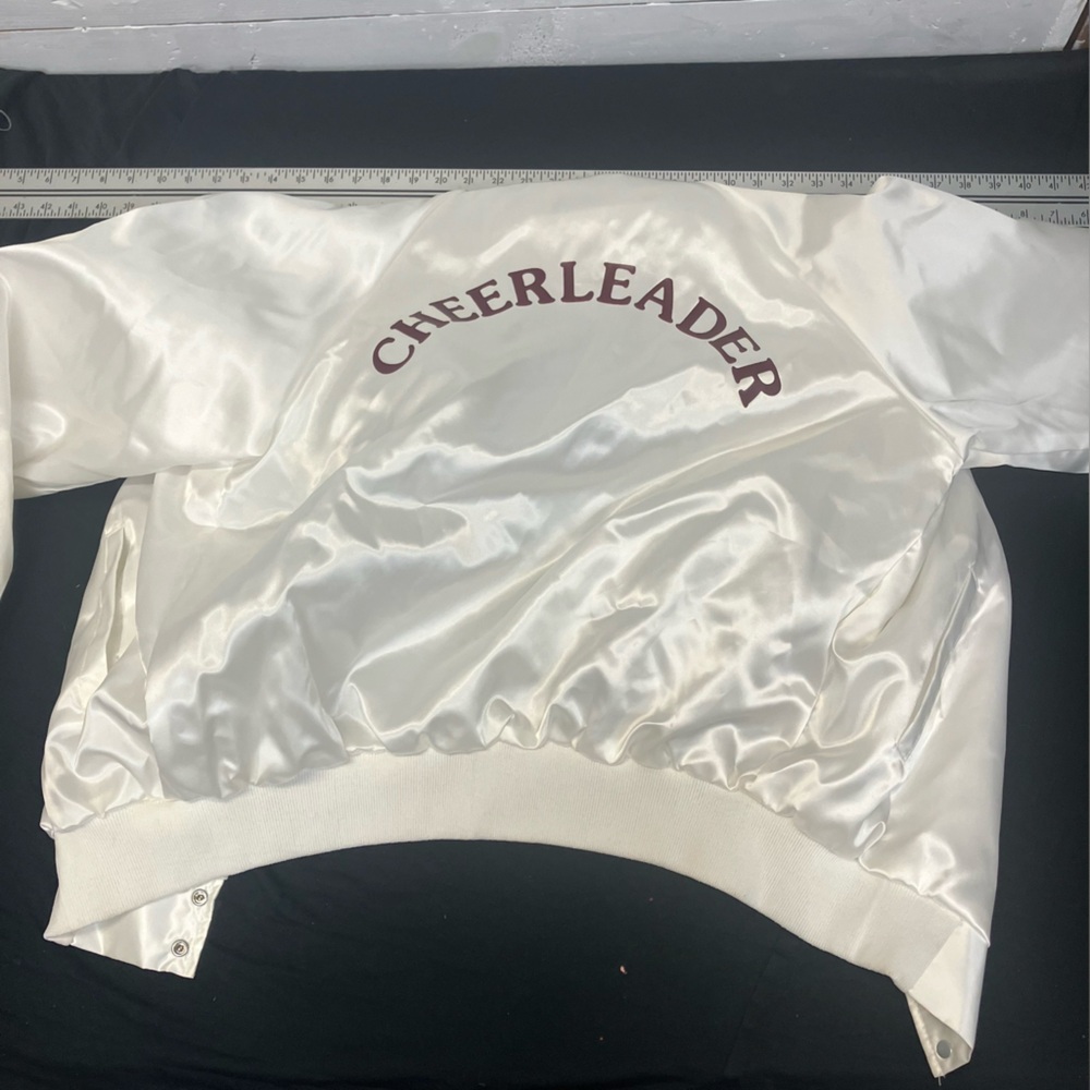 White Satin 'CHEERLEADER' Bomber Jacket